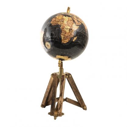 Globus Dekor 18x16x26 cm Sort, Brun Round Globe , hemmetshjarta.no