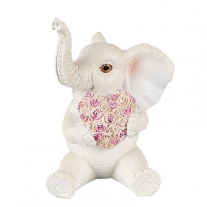 Dekorasjon Elefant 10 Cm Hvit Rosa Polyresin , hemmetshjarta.no