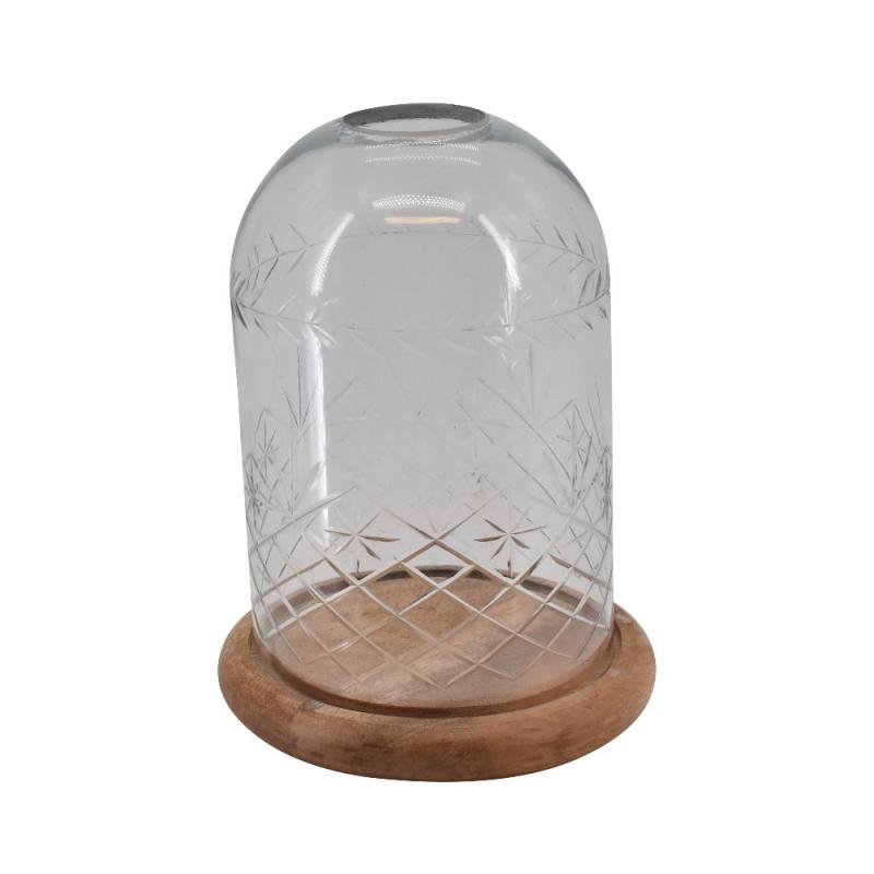Glasskuppel med sliping, p trefat H24xD16 cm , hemmetshjarta.no