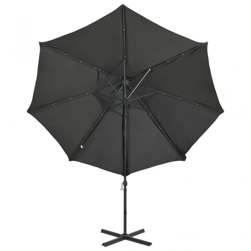 Fritthengende parasoll med stang og LED antrasitt 300 cm , hemmetshjarta.no