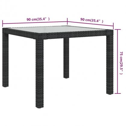 Spisebord for hage herdet glass 90x90x75 cm og kunstrotting sort , hemmetshjarta.no
