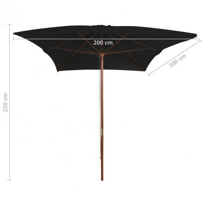 Parasoll med trestang 200x300 cm sort , hemmetshjarta.no