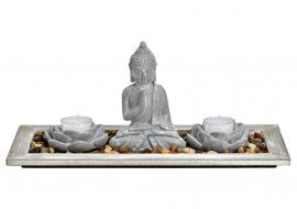 Dekorasjon Buddha 2 telysholder brett steiner (B/H/D) 33x14x14 cm , hemmetshjarta.no