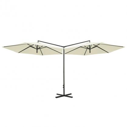 Dobbel parasoll med stlstang sandfarget 600 cm , hemmetshjarta.no