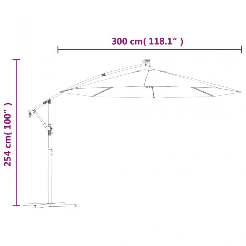 Fritthengende parasoll med stang og LED burgunder 300 cm , hemmetshjarta.no