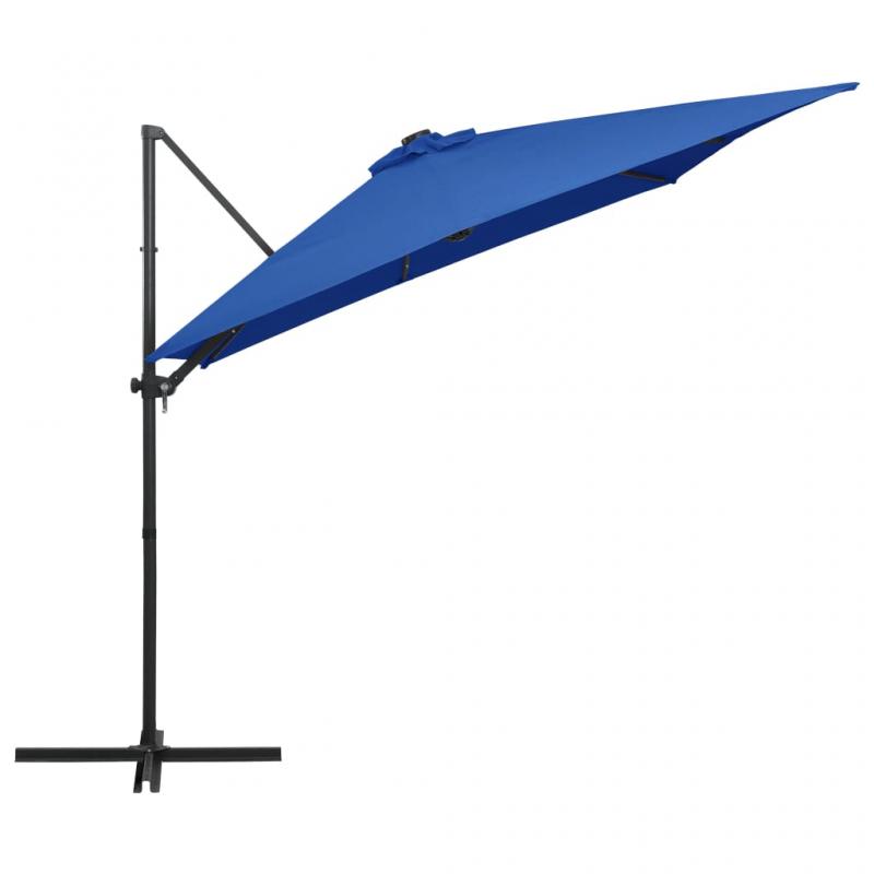 Fritthengende parasoll med stang og LED azurbl 250x250 cm , hemmetshjarta.no