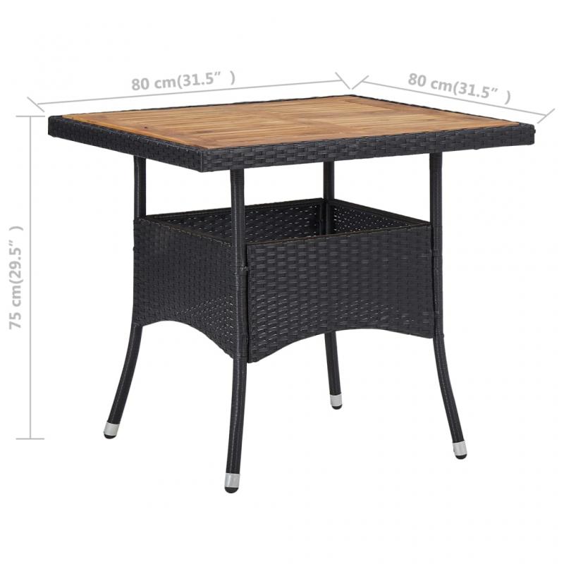Spisebord for hage 80x80x75 cm sort kunstrotting og solid akasie , hemmetshjarta.no