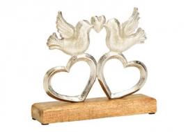Dekorativ fugl på hjert mangotre metall brun sølv (B/H/D) 20x17x5cm , hemmetshjarta.no