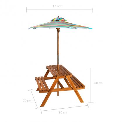 Piknikbord for barn med parasoll 79x90x60 cm massivt akasietre , hemmetshjarta.no