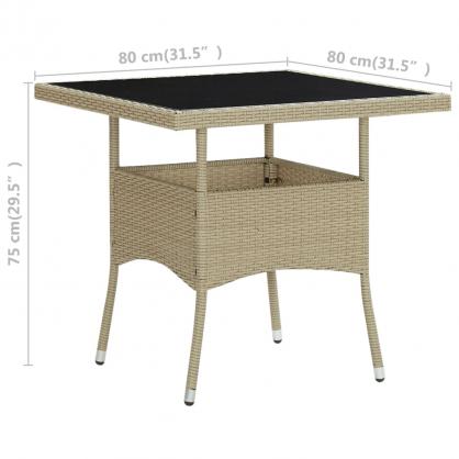 Spisebord for hage med glassplate 80x80x75 cm beige syntetisk rotting , hemmetshjarta.no