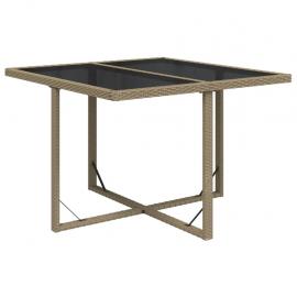 Spisebord for hage 109x107x74 cm beige kunstrotting og glass , hemmetshjarta.no