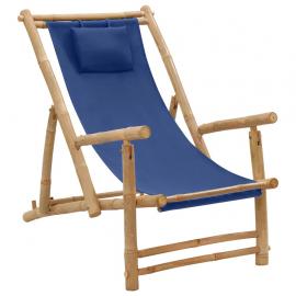 Solstol i bambus og lerret marineblå , hemmetshjarta.no