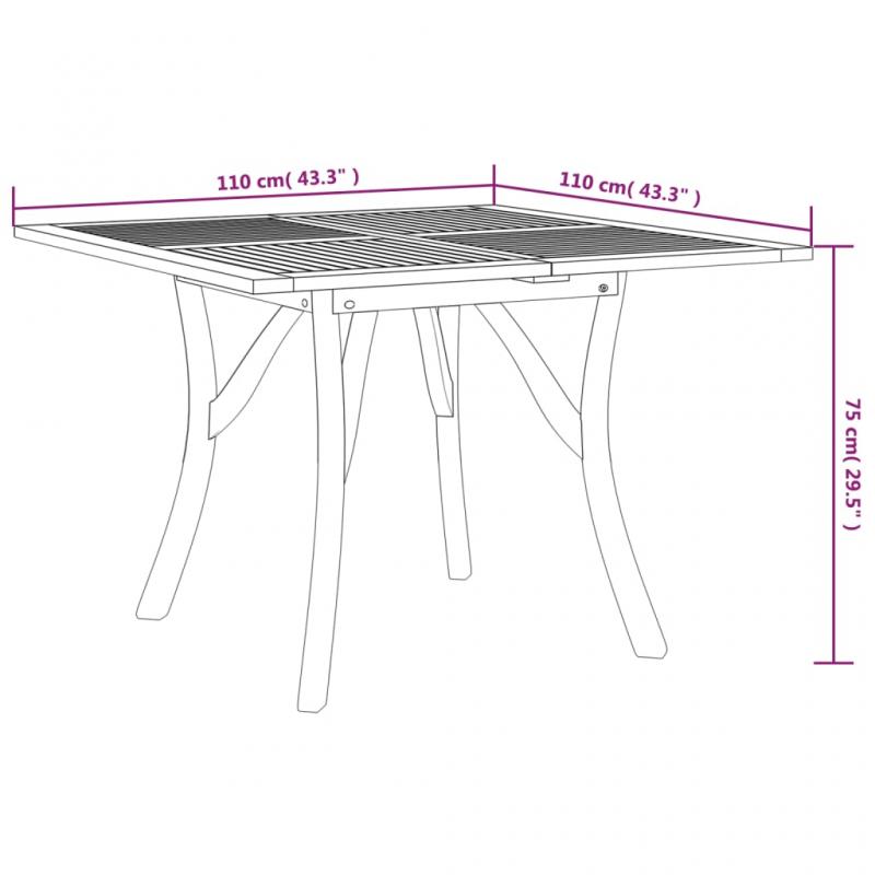 Spisebord for hage 110x110x75 cm heltre akasietre , hemmetshjarta.no