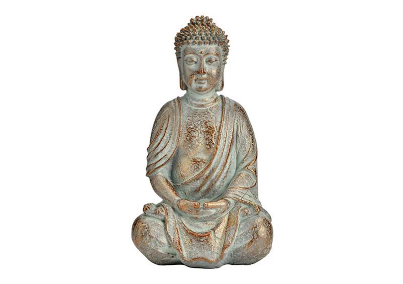 Dekorasjon Buddha antikk gullsittende polyresin (B/H/D) 14x25x10cm , hemmetshjarta.no