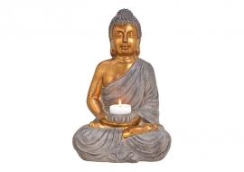 Dekorasjon Buddha gull telysholder polyresin (B/H/D) 28x41x22cm , hemmetshjarta.no