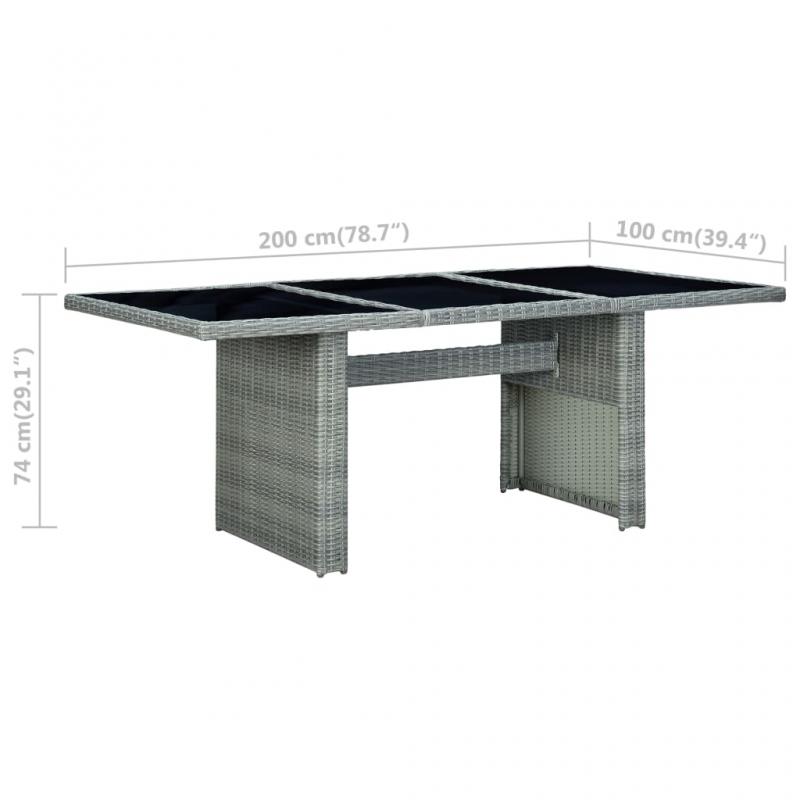 Spisebord for hage herdet glass 200x100x74 cm lys gr kunstrotting , hemmetshjarta.no