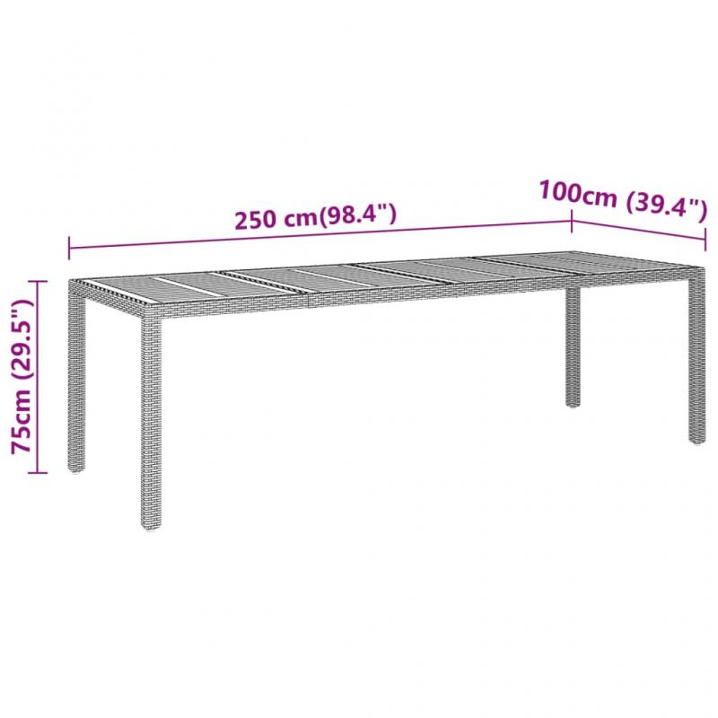 Spisebord for hage 250x100x75 cm akasietre og kunstrotting sort , hemmetshjarta.no