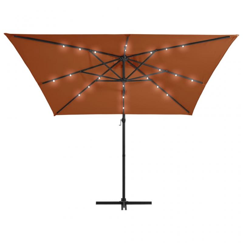 Fritthengende parasoll med stang og LED terrakotta 250x250 cm , hemmetshjarta.no