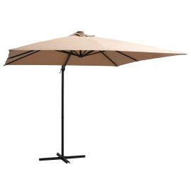 Fritthengende parasoll med stang og LED taupe 250x250 cm , hemmetshjarta.no