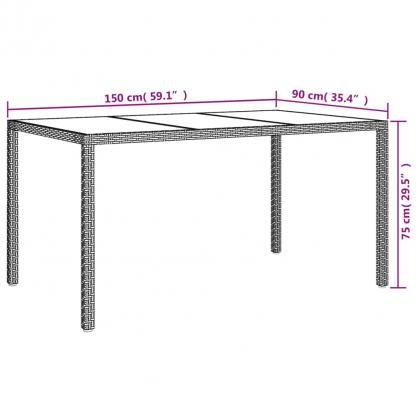 Spisebord for hage herdet glass 150x90x75 cm og kunstrotting hvit , hemmetshjarta.no