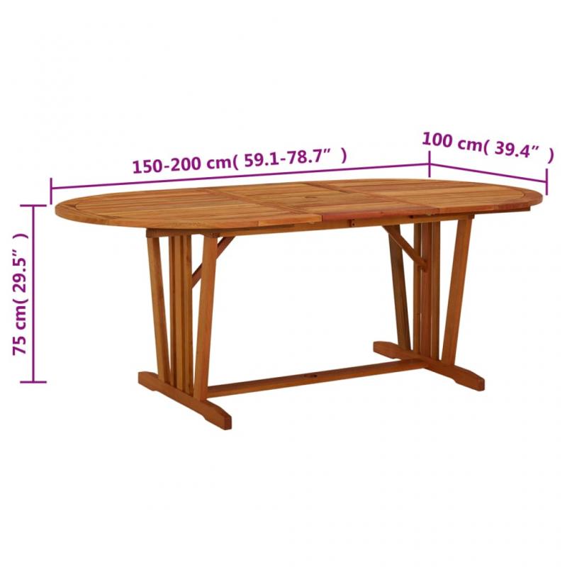 Spisebord for hage uttrekkbart (150-200)x100x75 massivt eukalyptustre , hemmetshjarta.no