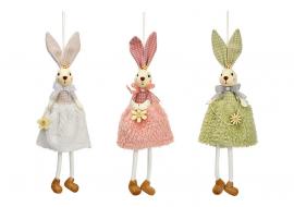 Påskepynt kanin hengende jente tekstil grønn rosa hvit 3-pack (B/H/D) 15x40x6cm , hemmetshjarta.no