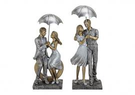 Dekorasjon Kjærlighetspar med paraply polyresin sølv 2-pack (B/H/D) 11x26x9 cm , hemmetshjarta.no