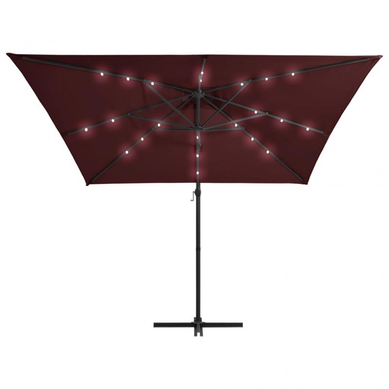 Fritthengende parasoll med stang og LED burgunder 250x250 cm , hemmetshjarta.no