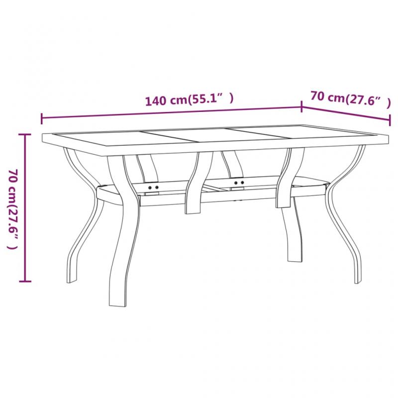 Spisebord for hage med glassplate 140x70x70 cm sort stl , hemmetshjarta.no