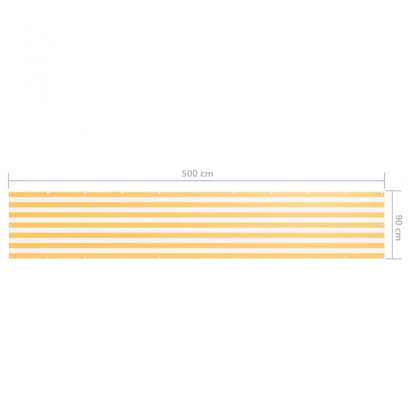 Balkongskjerm hvit og gul 90x500 cm oxfordstoff , hemmetshjarta.no