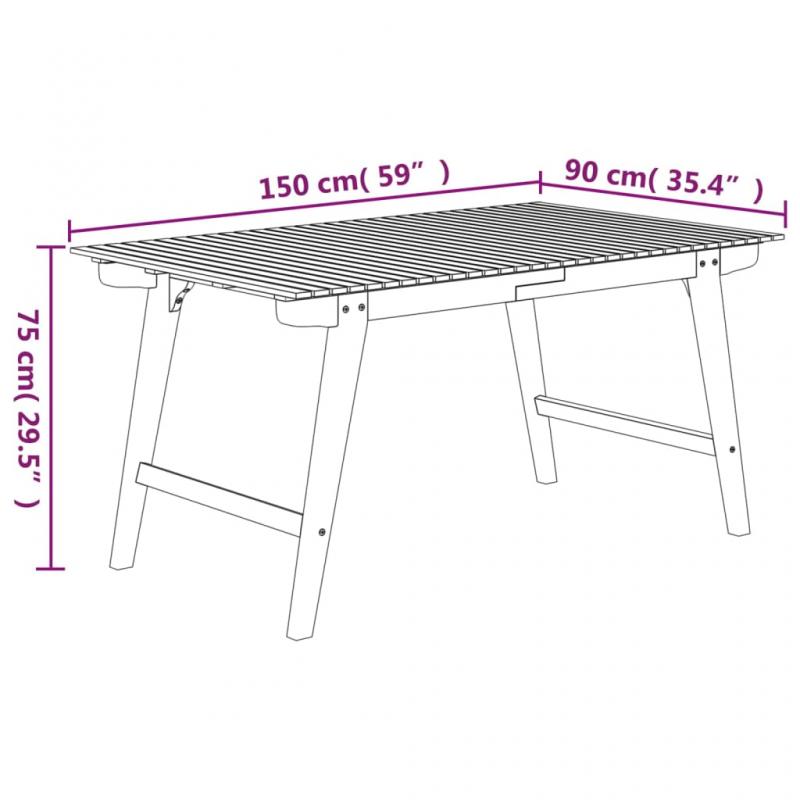 Spisebord for hage 150x90x75 cm heltre akasietre , hemmetshjarta.no