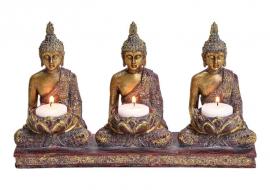 Dekorasjon Buddha telysestake 3 lys polyresin (B/H/D) 29x8x17cm , hemmetshjarta.no