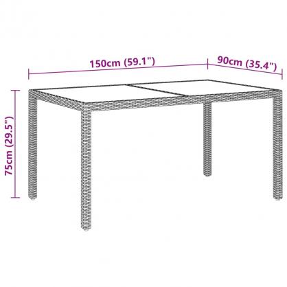 Spisebord for hage herdet glass 150x90x75 cm og syntetisk rottingbeige , hemmetshjarta.no