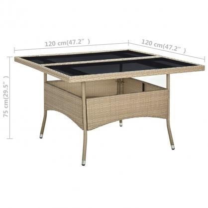 Spisebord for hage 120x120x75 cm beige kunstrotting og glass , hemmetshjarta.no
