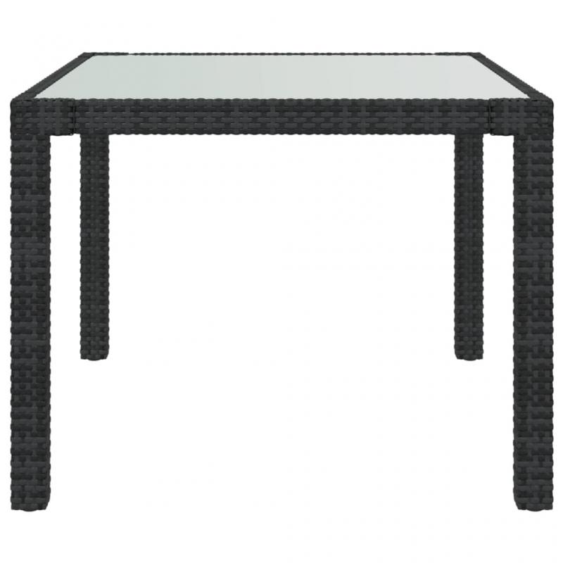 Spisebord for hage herdet glass 90x90x75 cm og kunstrotting sort , hemmetshjarta.no