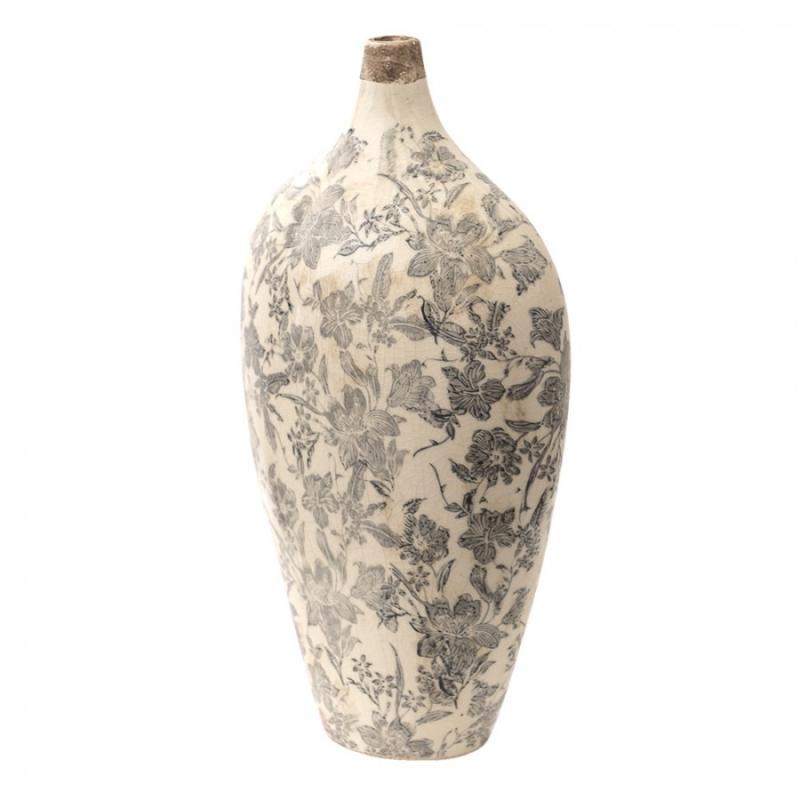 Vase 22x11x38 cm Grbeige Keramikk blomster , hemmetshjarta.no