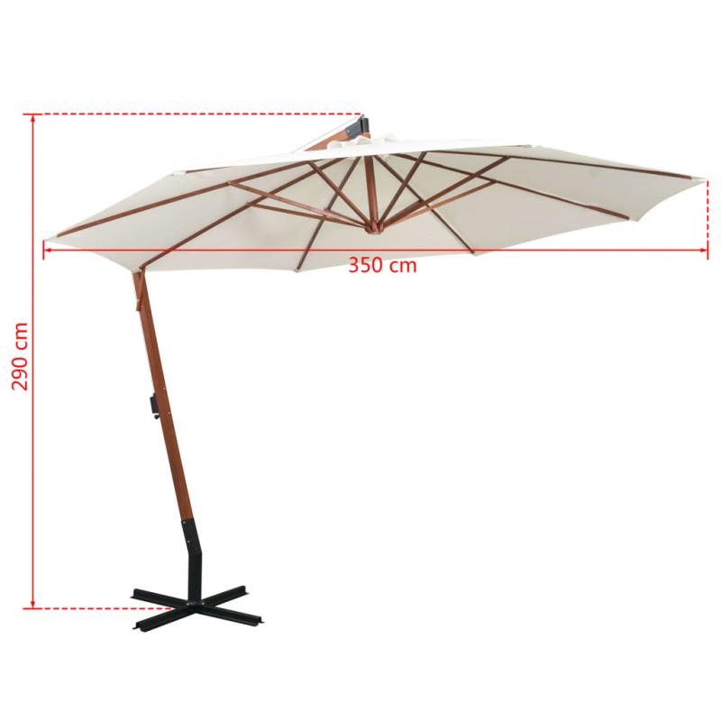 Fritthengende parasoll med trestang 350 cm hvit , hemmetshjarta.no