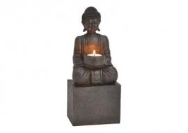 Dekorasjon Buddha sort telysholder polyresin (B/H/D) 12x30x9cm , hemmetshjarta.no
