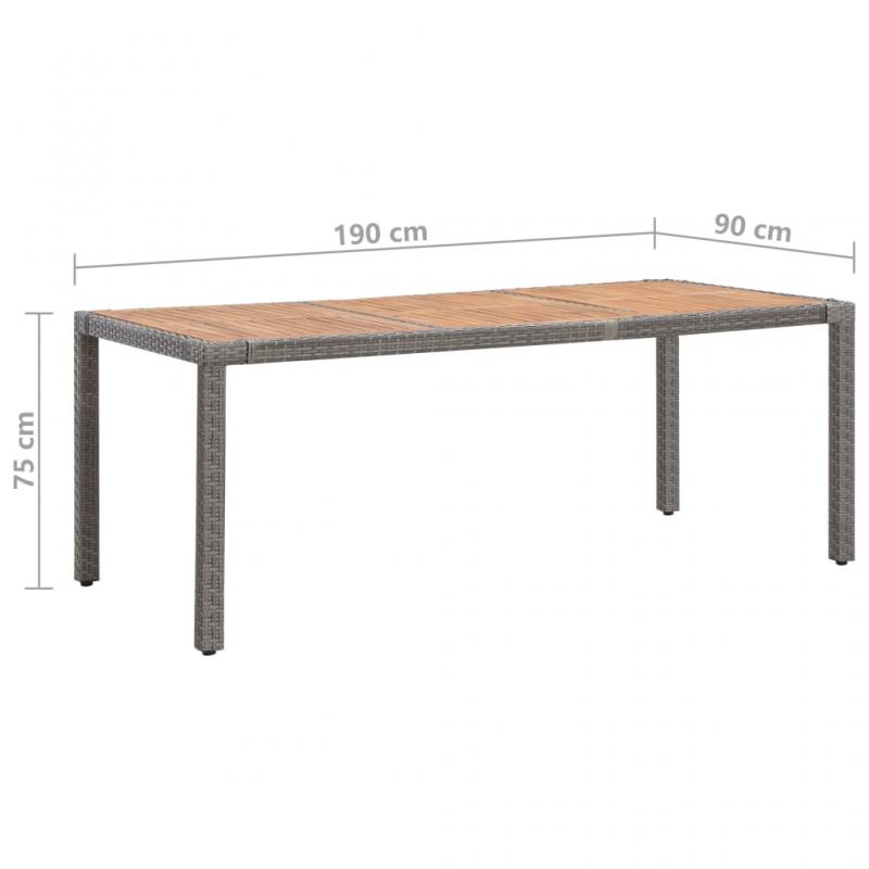 Spisebord for hage 190x90x75 cm gr kunstrotting massivt akasietre , hemmetshjarta.no
