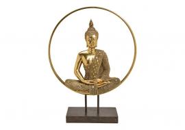 Dekorasjon Buddha XL gull i sirkel polyresin metall (B/H/D) 49x65x17cm , hemmetshjarta.no
