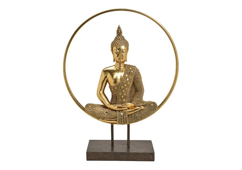 Dekorasjon Buddha XL gull i sirkel polyresin metall (B/H/D) 49x65x17cm , hemmetshjarta.no