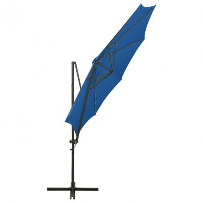 Fritthengende parasoll med stang og LED azurbl 300 cm , hemmetshjarta.no
