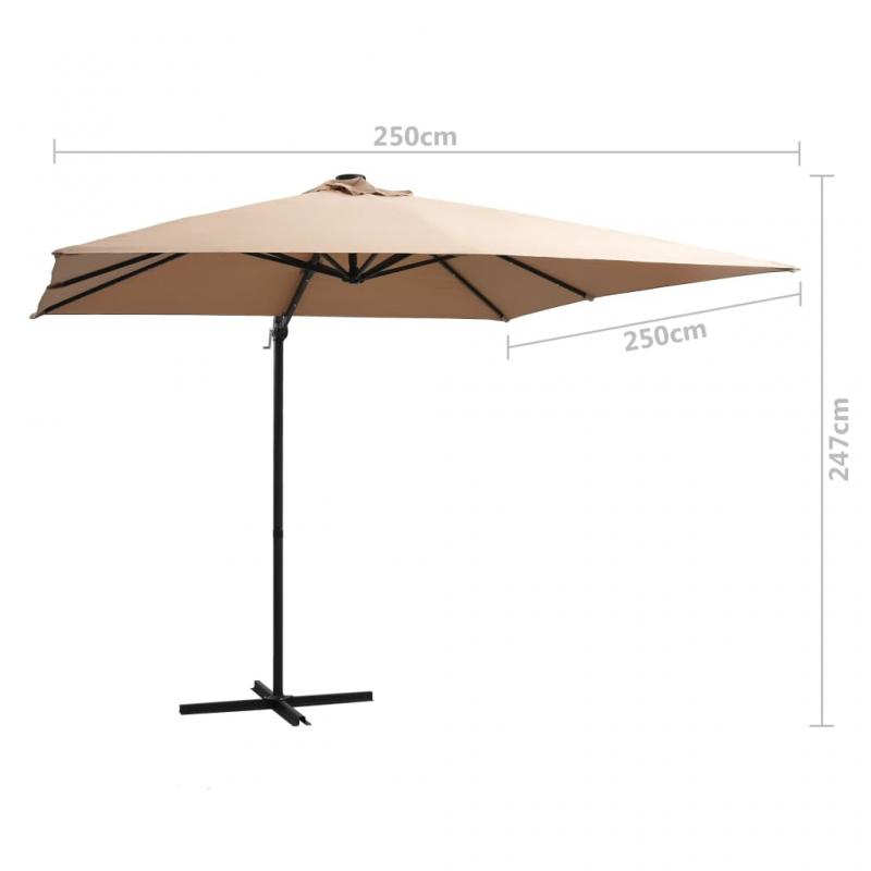 Fritthengende parasoll med stang og LED taupe 250x250 cm , hemmetshjarta.no