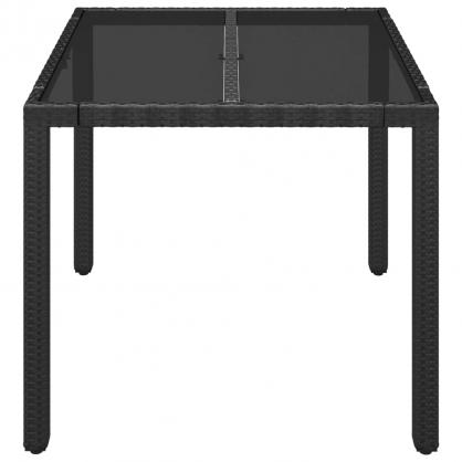 Spisebord for hage med glassplate 90x90x75 cm sort kunstrotting , hemmetshjarta.no