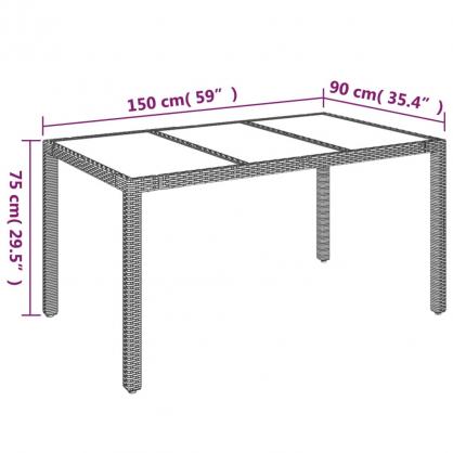 Spisebord for hage med glassplate 150x90x75 cm gr kunstrotting , hemmetshjarta.no
