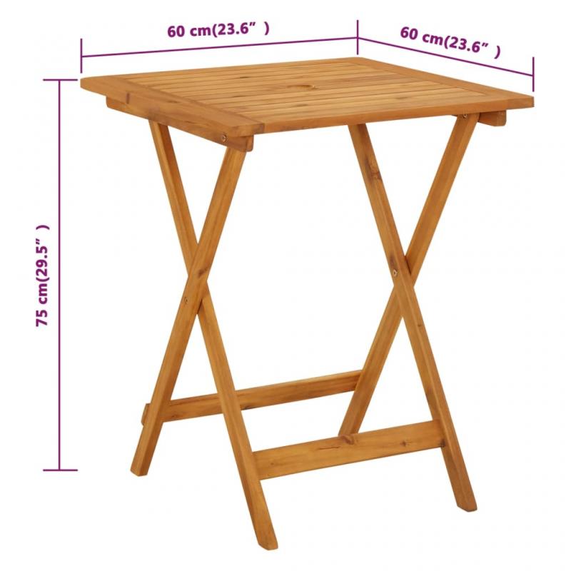 Sammenleggbart spisebord for hage 60x60x75 cm massivt akasietre , hemmetshjarta.no