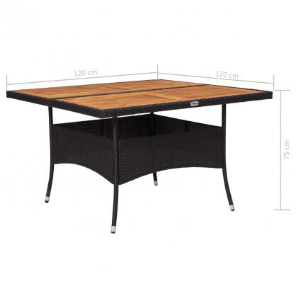 Spisebord for hage 120x120x75 cm sort kunstrotting og solid akasie , hemmetshjarta.no