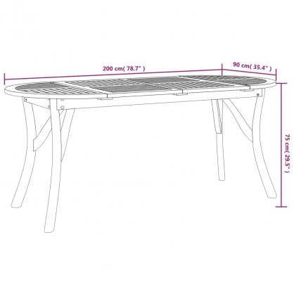 Spisebord for hage 200x90x75 cm heltre akasietre , hemmetshjarta.no