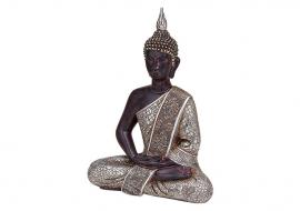 Dekorasjon Buddha sølv sittende polyresin (B/H/D) 22,5x29,5x11,5 cm , hemmetshjarta.no