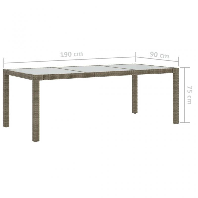 Spisebord for hage herdet glass 190x90x75 cm gr og kunstrotting , hemmetshjarta.no